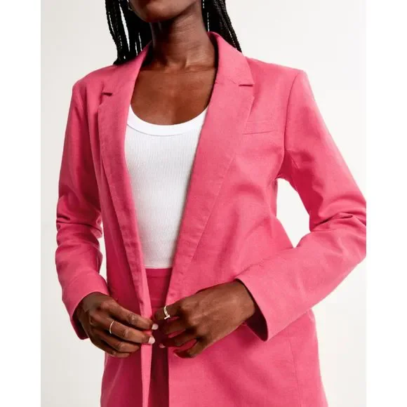 Abercrombie Hot Pink Linen Blend Boyfriend Blazer Size XS NWT - Picture 4 of 12